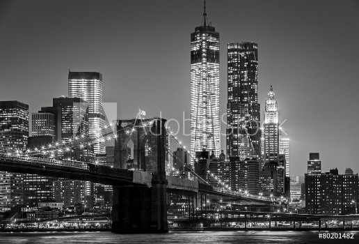 Picture of New York by night Brooklyn Bridge Lower Manhattan Black an